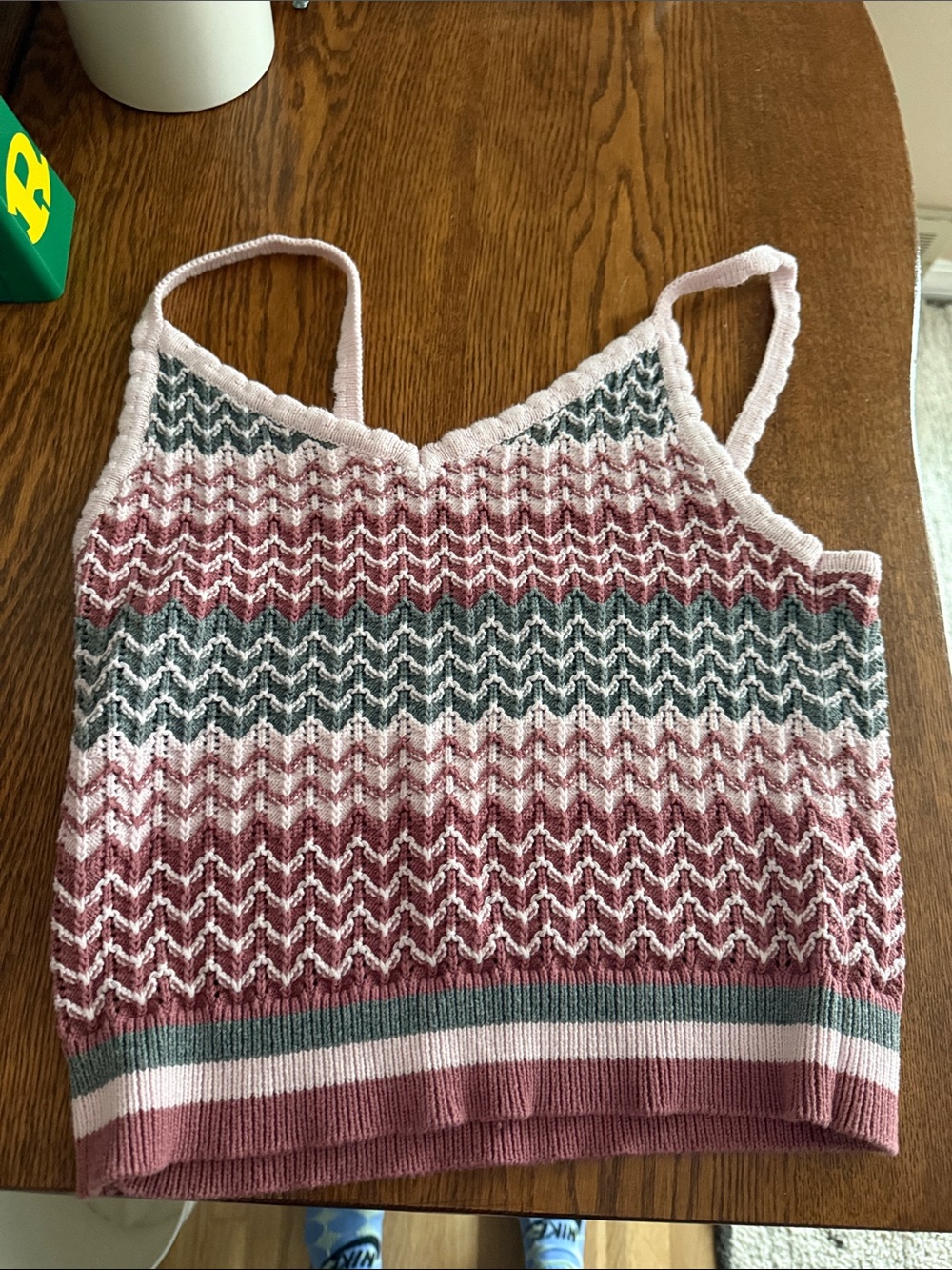 Striped Knit Spaghetti Strap Cami Tank - Pink & Green